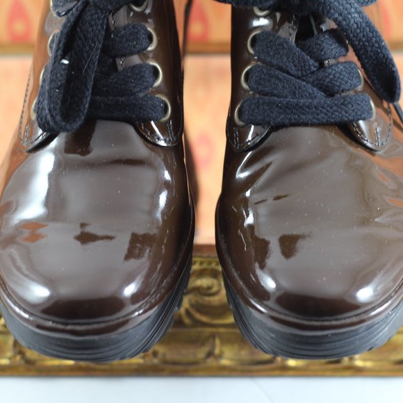 Fly London Chocolate Brown Patent Leather Wedges - Picture 12 of 16